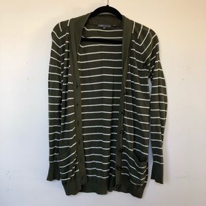 Vince women’s green and white striped cardigan